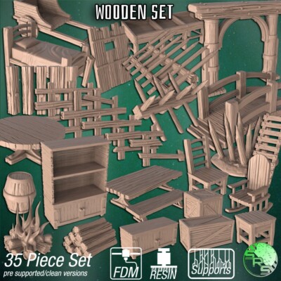 Streuland aus Holz - 3D-gedruckte Kisten & Fässer für 28-32 mm Spiele