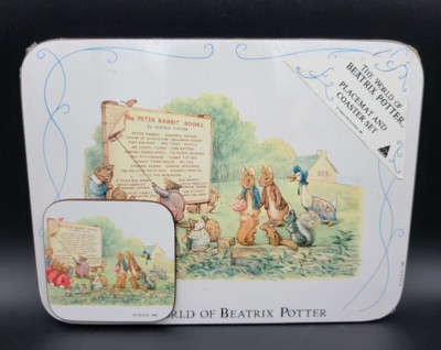 The World of Beatrix Potter Placemat and Coaster Set 1990 Cork Back 11'' x 8.5''