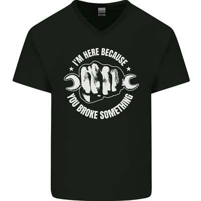 Hier Weil You Broke Etwas Mechaniker Herren V-Ausschnitt Baumwolle