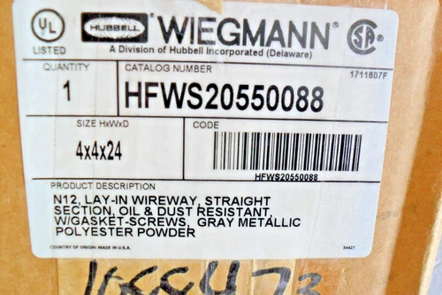 Hubbell - Wiegmann - HFWS20550088 Lay-Inn Wireway Straight 4x4x24" nib