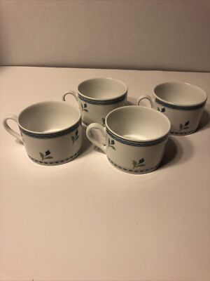 4 Oneida Jasmine Blue flat Porcelain Mug Cup Vintage 1998  floral
