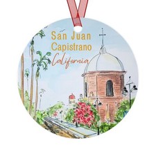 San Juan Capistrano Round Metal 2 Sided Ornament  California Travel Memory Gift