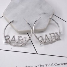 Silver Tone Large Hoop BABY Girl Trendy Earrings
