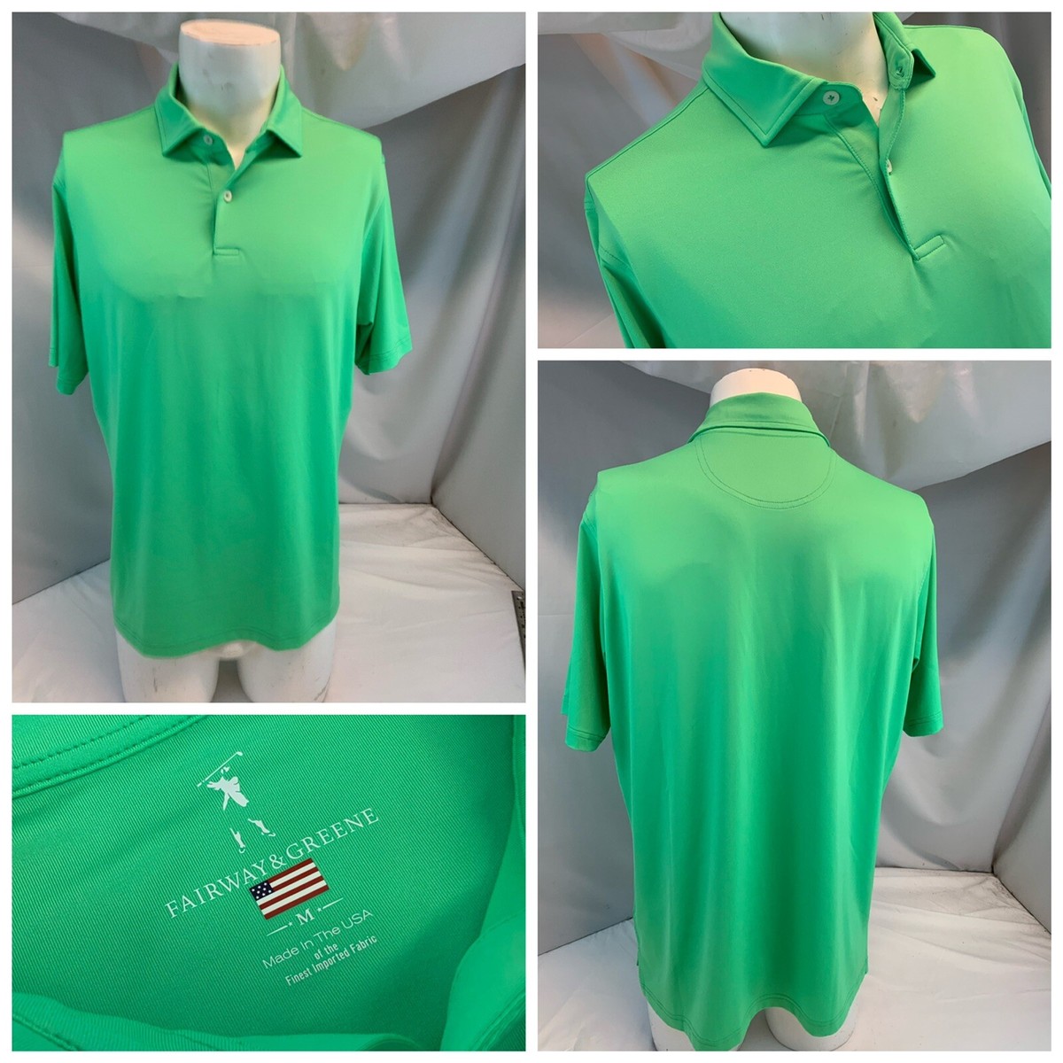 Fairway & Greene Polo Golf Shirt M Men Bright Green Poly Stretch  