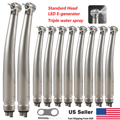 10pcs Dental Fiber Optic LED E-generator High Speed Handpiece 3 Spray 4 Hole st