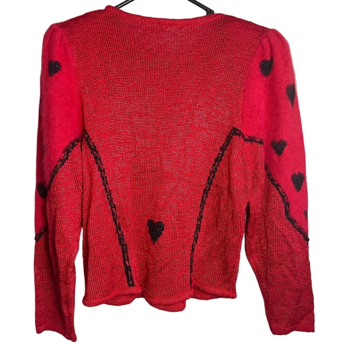 Red Black Heart Pattern Soft Pullover Shoulder Pa… - image 2