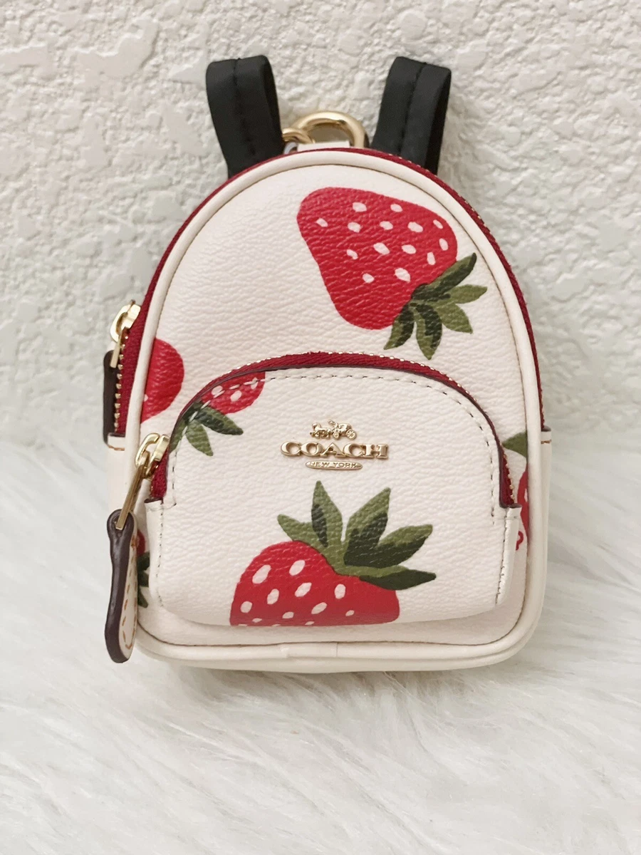 Coach CI019 Mini Court Backpack Bag Charm With Wild Strawberry Print Bag Charm