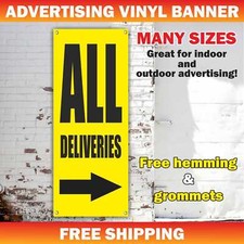 ALL DELIVERIES Advertising Banner Vinyl Mesh Sign directs arrows all shipments