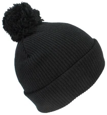 Best Winter Hats Quality Rib Knit Solid Color Cuffed Hat W/Pom Pom
