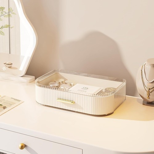 Rotating Makeup Organizer with Drawers, Bathroom Vanity Storage - Cream - Picture 9 of 9