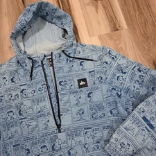 Huf X Peanuts Anorak Indigo Jacket Spike Jacket Hood Denim Pullover 1/2 Zip L