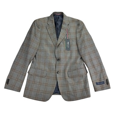Tommy Hilfiger Mens Conrad Modern Fit Plaid Sport Coat Brown Gray 38R