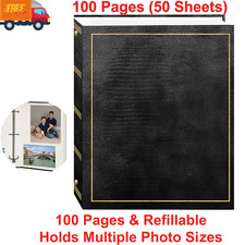Magnetic Self Stick 3 Ring Photo Album, 100 Pages, Black Scrapbook for Pictures