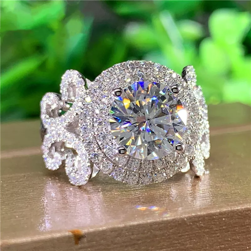 925 Silver Filled Ring Fashion Round Cubic Zircon Women Wedding Ring Sz 6 10