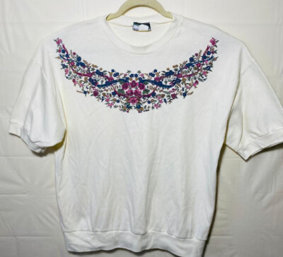 Bella Mia Internationale Ivory Colorful Flowers Print Size 20 Short Sleeves Top