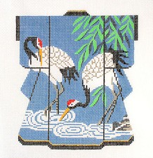 Two Oriental Cranes MED. Japanese Kimono handpainted Needlepoint Canvas by LEE