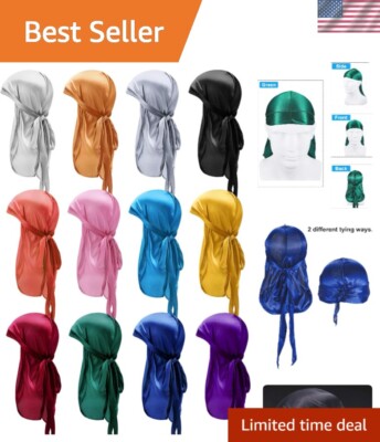 Durable & Stylish 12-Piece Silky Durag Set - Fashionable Headwraps for Everyone