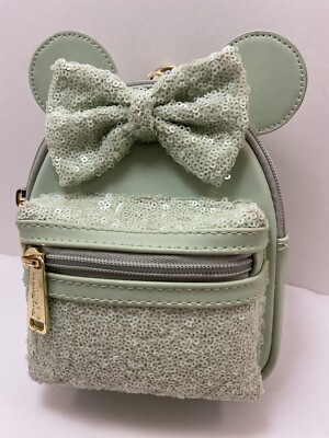 Disney parks Loungefly mint green sequin mini bacpack Disney Parks Loungefly Minnie Mouse Mint Green Sequin Spring  main image 3