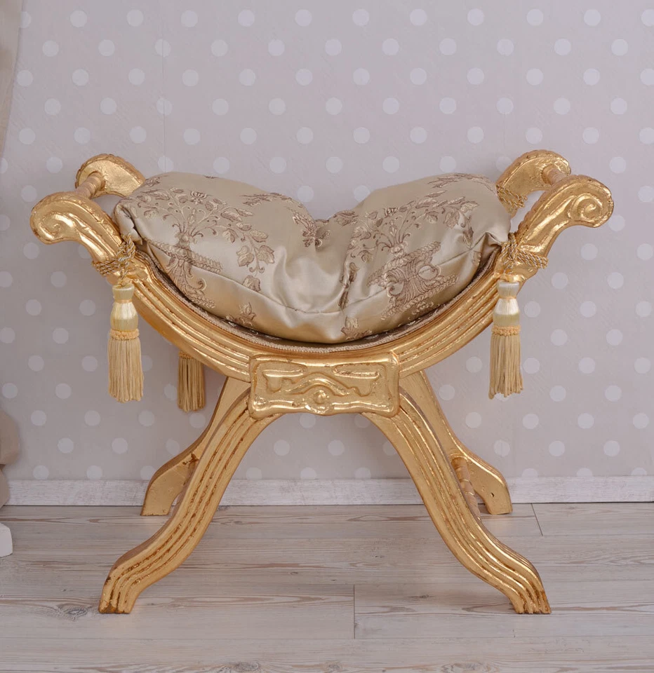 Baroque Stool Seat Gondola Stool Antique Stool Baroque Footrest Bench Gold - Image 3 of 4