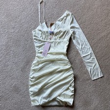 BNWT Oh Polly Bleeding Love Ivory White Satin Wrap Ruched Bodycon Mini Dress UK6