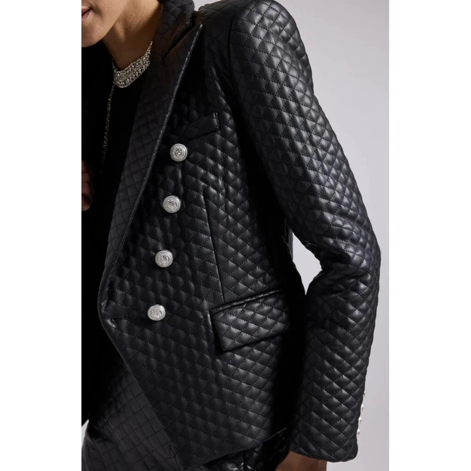 Generation Love Angie Quilted Vegan Leather Blazer Jacket Diamond Quilted XS NWT - Image 2 of 4