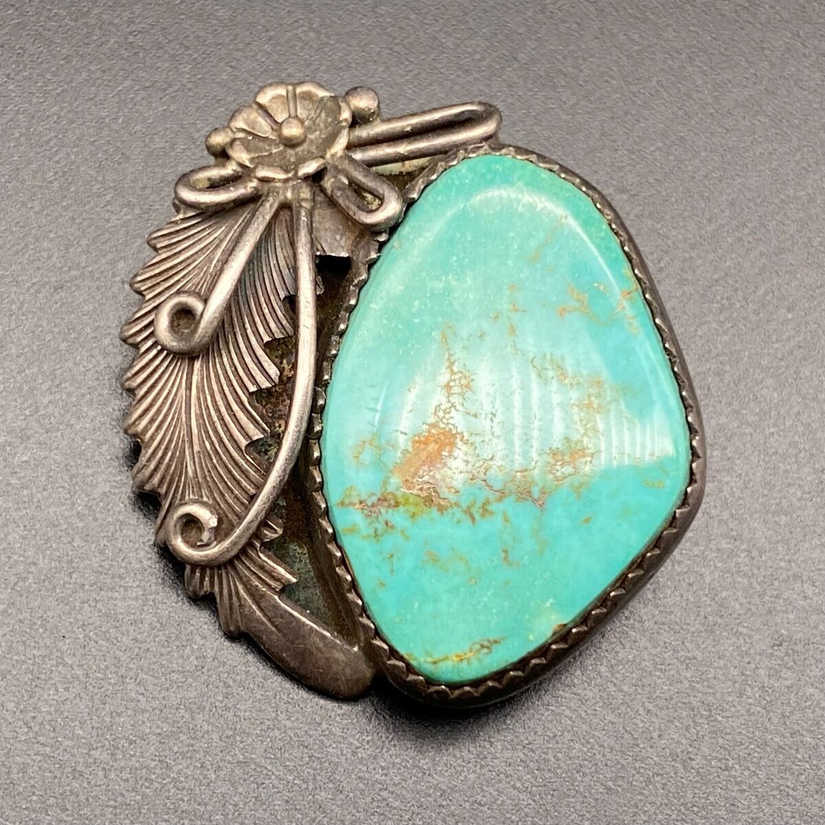 Huge Vintage Native American Jewelry Navajo Heavy Turquoise Sterling Silver Paul Johnson Pin Old Huge Vintage Native American Jewelry Navajo Heavy Turquoise Sterling Silver Paul Johnson Pin Old
