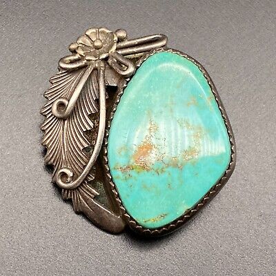 Huge Vintage Native American Jewelry Navajo Heavy Turquoise Sterling Silver Paul Johnson Pin Old Huge Vintage Native American Jewelry Navajo Heavy Turquoise Sterling Silver Paul Johnson Pin Old