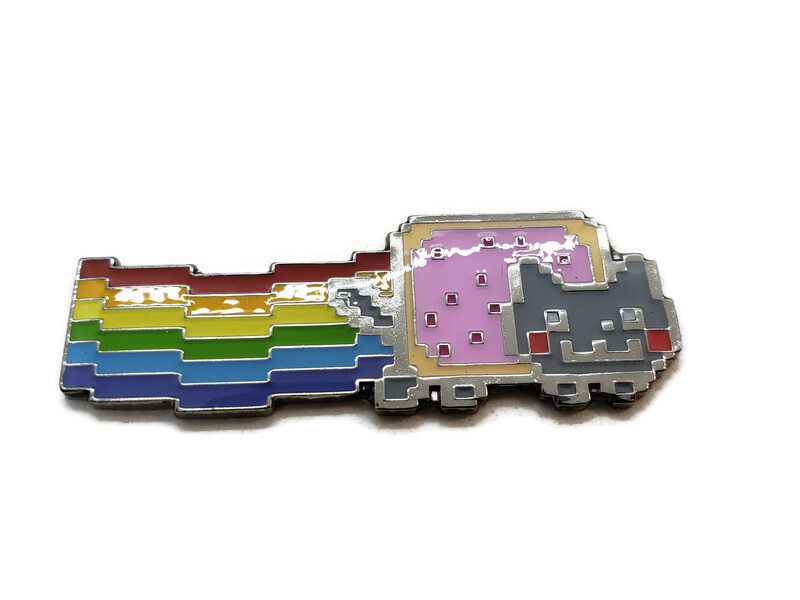 Nyan Cat Pin Metal Enamel Brooch Cat Pop Tart 90's Retro Nya Neon