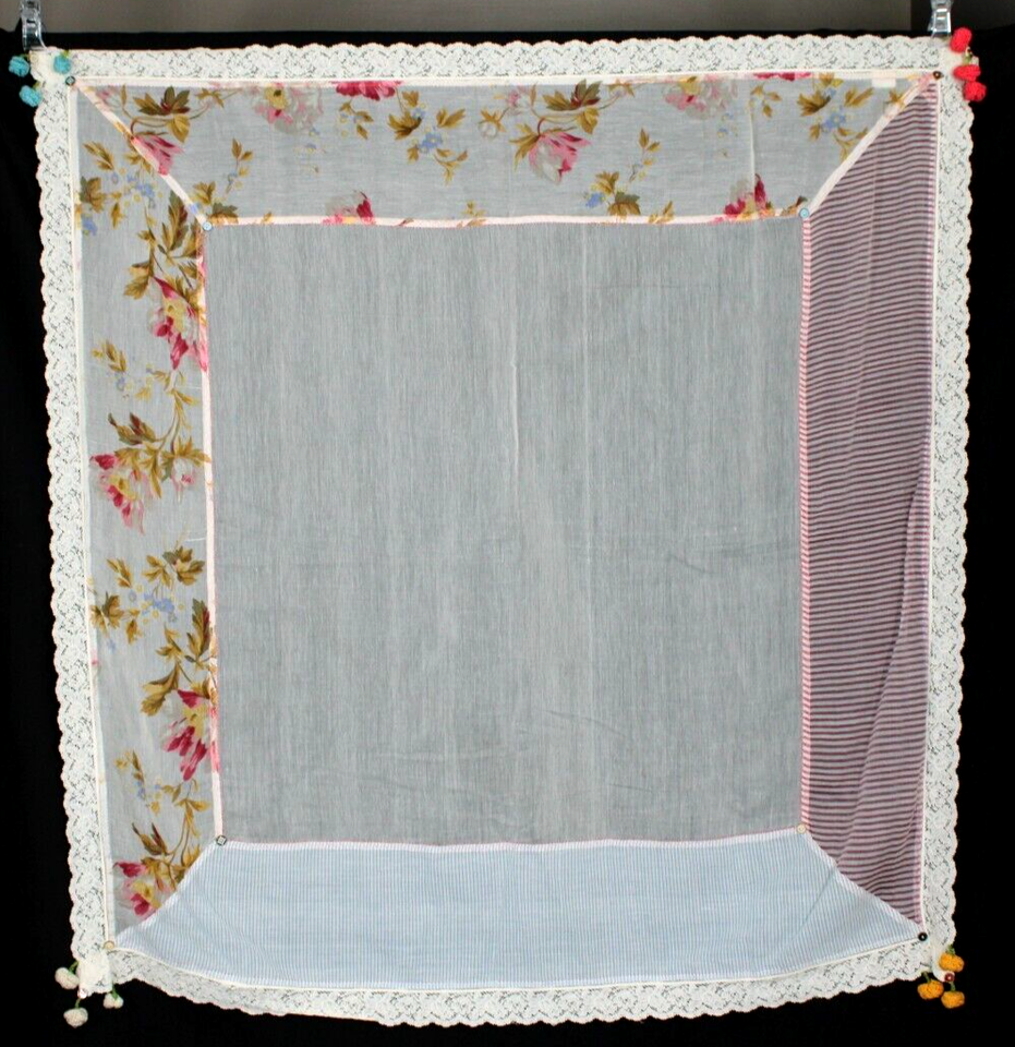 PERO Multicolor Striped Silk & Cotton Crochet Flowers & Lace Detail