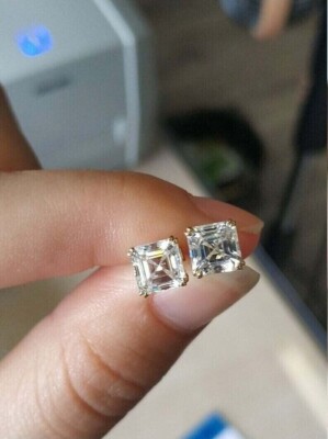 2 Ct Asscher Cut Lab Grown Diamond Solitaire Stud Earrings Solid 14k Yellow Gold