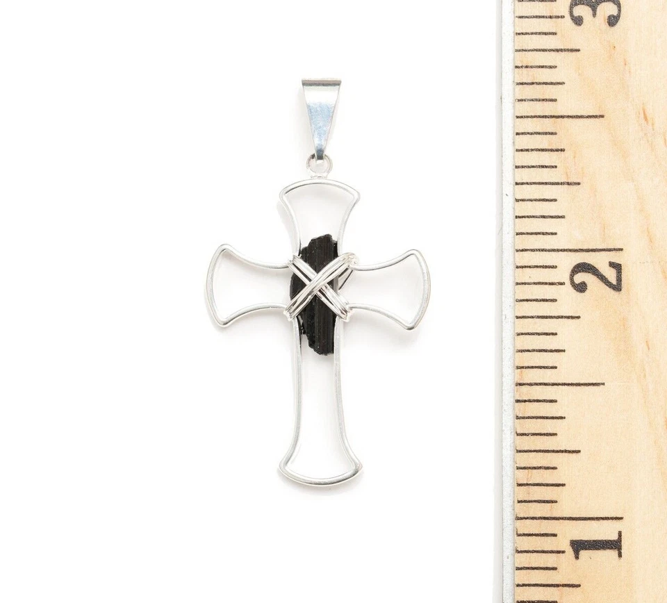 Cruz de Plata con Trozo de Turmalina Moda Collar Colgante Piedras Preciosas Joyería Foto 3 de 4