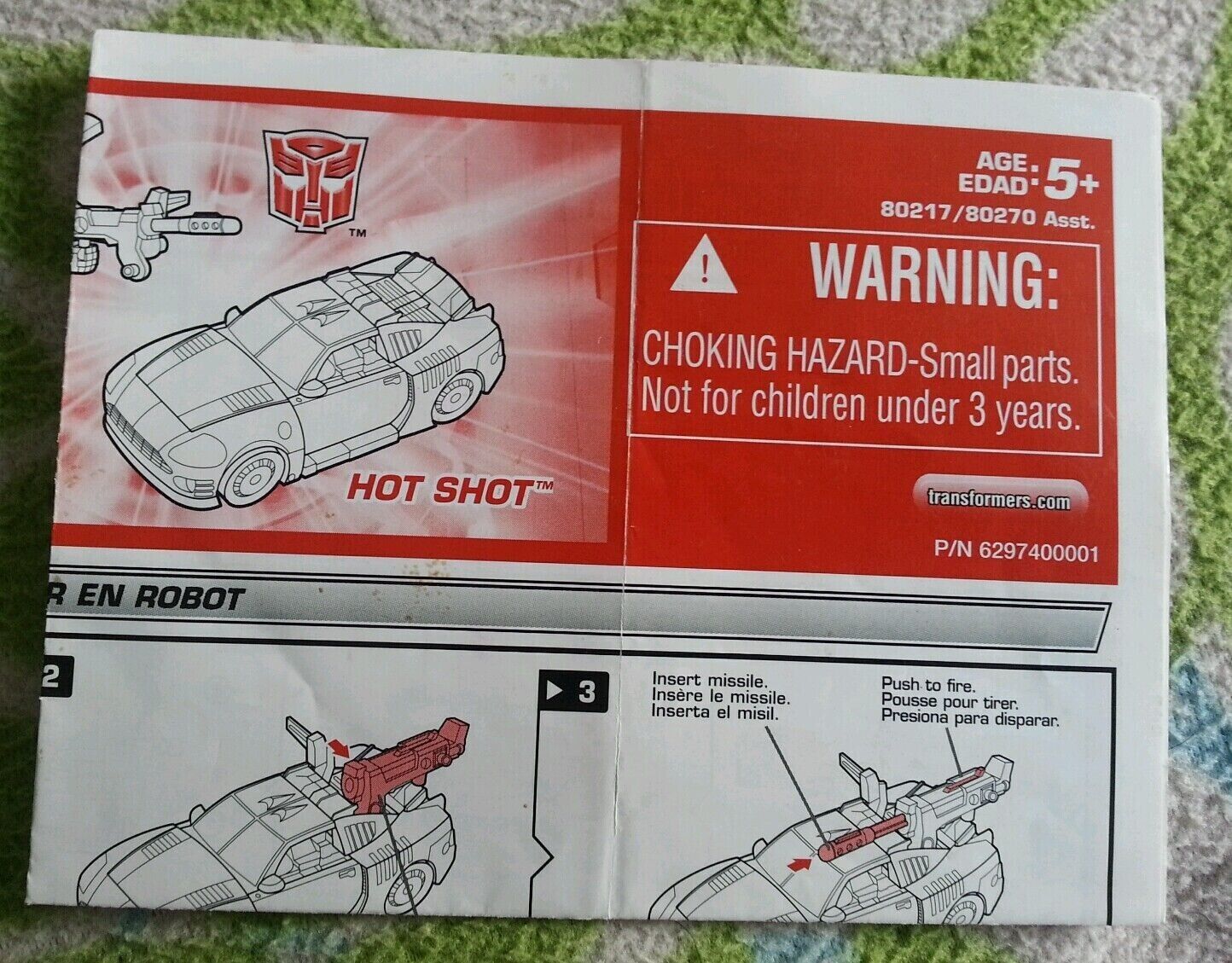Transformers ENERGON HOT SHOT INSTRUCTION BOOKLET ONLY FREE S/H