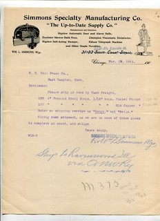 Vintage Illustrated Letterhead SIMMONS SPECIALTY MFG Chicago 1911 Staple Novelty