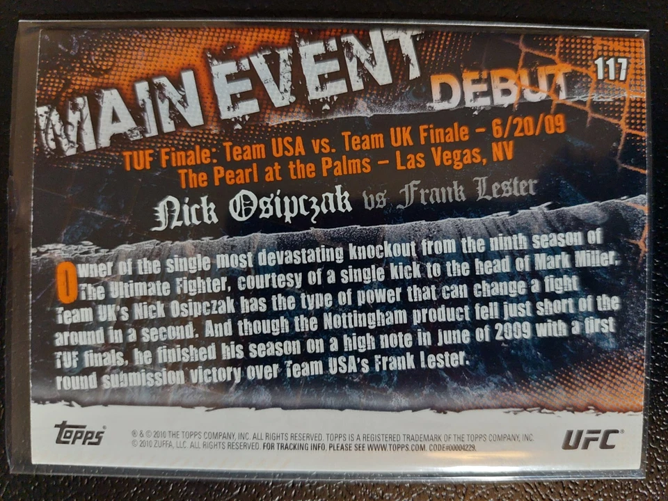 Nick Osipczak vs Frank Lester #117 2010 UFC Main Event Thick Gold Parallel - Image 2 of 2