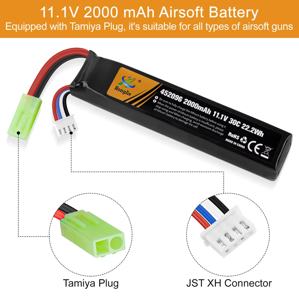 4PCS 2000mAh 11,1V Airsoft Batterie 30C Hobby LiPo Akku mit Mini Tamiya Stecker - Bild 4 von 4