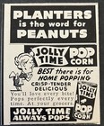 1950 Planters Peanuts and Jolly Time Pop Corn Mini B&W Vintage Print Ad