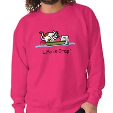 Life Is Crap Cat Lady Lover Pets Funny Gift Womens or Mens Crewneck Sweatshirt