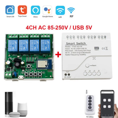  4CH-Kanal WiFi Tuya Funkschalter Relais Modul AC/85V-250V   Smart Switch 
