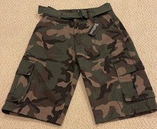 NWT Men  s Nathan Woodland Green Camouflage Belted Cargo Pocket Shorts ALL SIZES