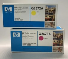  2 LOT NEW HP Color LaserJet 3500 3550 Toner Yellow/Magenta Q2672A Q2673A