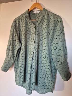 Bluse Rossana Diva 100 % Baumwolle made in Italy Italien Gr. 38 grün Lochmuster