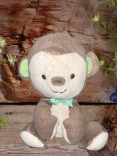 Fisher Price Brown Monkey Plush 6" Green Bow 2013 Snugamonkey Baby Lovey Toy