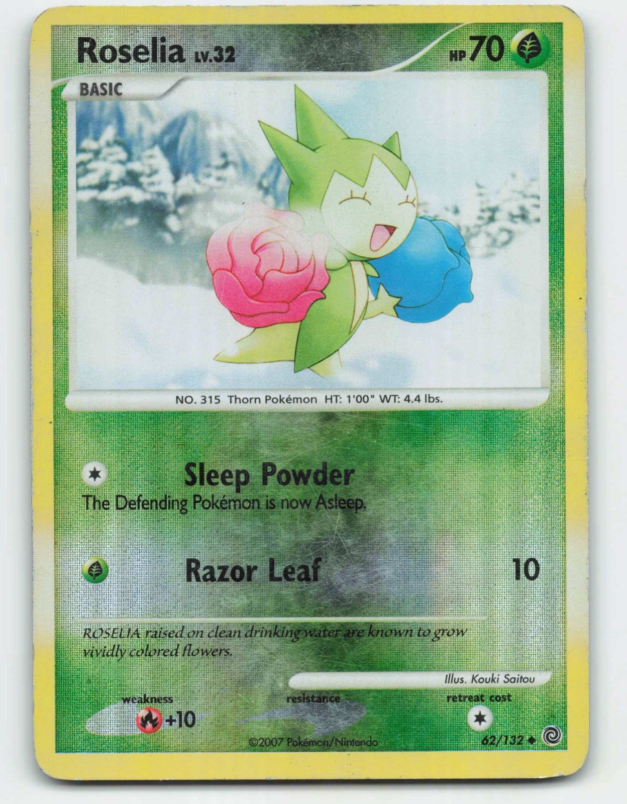 2007 Pokemon, Secret Wonders, #62/132 Roselia, Reverse Holo Uncommon (b)