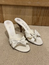 Gina White Leather Wooden Heeled Mules Bow Detail UK 4