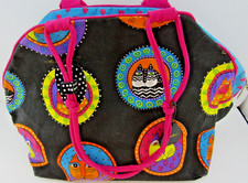 LAUREL BURCH Indigo Shoulder Tote Bag Extra Large Cats Canvas VTG 16.5"x15"x8"