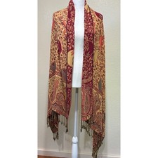 Boho Paisley Elephant Pashmina Shawl Scarf Red Yellow Fringe Wrap Soft Feel