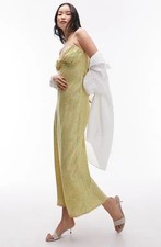 Topshop Womens Midi Jacquard Dress Green Floral Chiffon Sleeveless ASOS 10 NWT