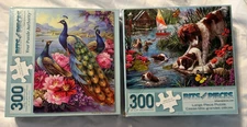 LOT OF 2 BITS AND PIECES 300 PIECE PUZZLES 43141 44468 DOGS DUCKS PEACOCK PUPPY