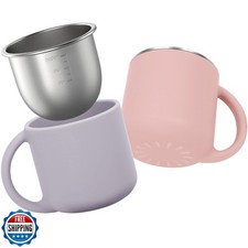 Bakpoco 2-IN-1 Open Toddler Cups, Stainless Steel Baby Cup  Silicone Trainin