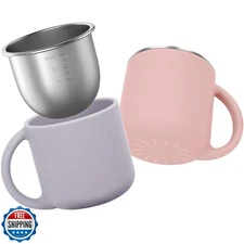 Bakpoco 2-IN-1 Open Toddler Cups, Stainless Steel Baby Cup + Silicone Trainin